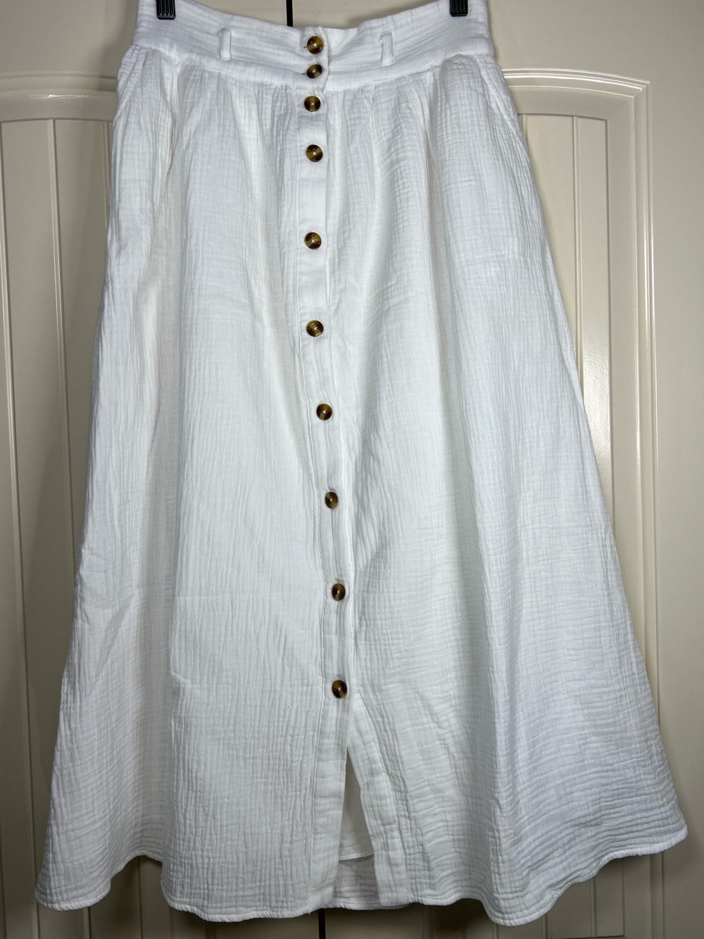 Gibson & Latimer White Cotton Gauze Button Front Maxi Skirt SIZE SMALL